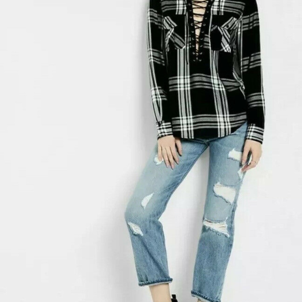Express plaid lace up shirt